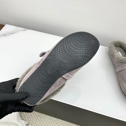 ALAIA 26S MULE IN PINKISH GREY SUEDE AND WOOL
