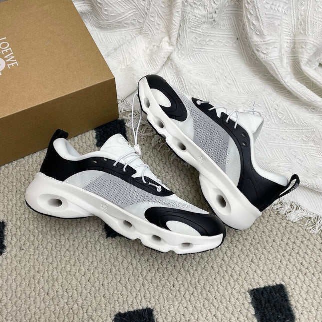 LOEWE 26S CLOUDSOLO SNEAKERS IN WHITE AND BLACK AND GRAY RECYCLED POLYESTER