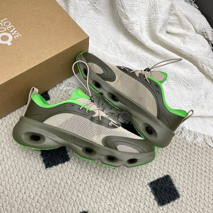 LOEWE 26S CLOUDSOLO SNEAKERS IN OLIVE GREEN AND BEIGE RECYCLED POLYESTER