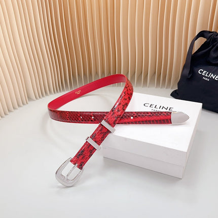 Medium Western Belt 25mm Red Black Snake Embossed Calfskin Silver Loop Shw