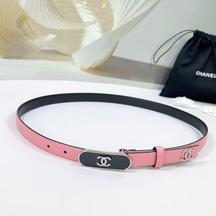 CC BELT 20 MM IN BRIGHT PINK CALFSKIN WITH SILVER MIX BLACK METAL BUCKLE