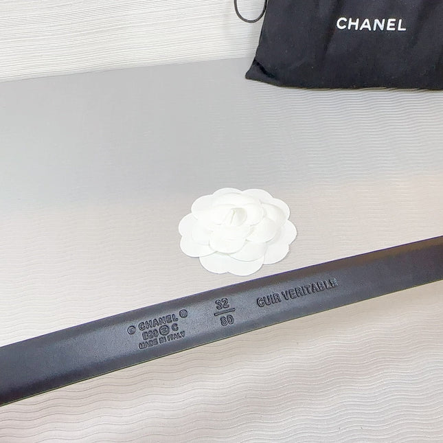 CC BELT 20 MM IN BLACK SMOOTH CALFSKIN GOLD HARDWARE ATTACH RHINSTONE