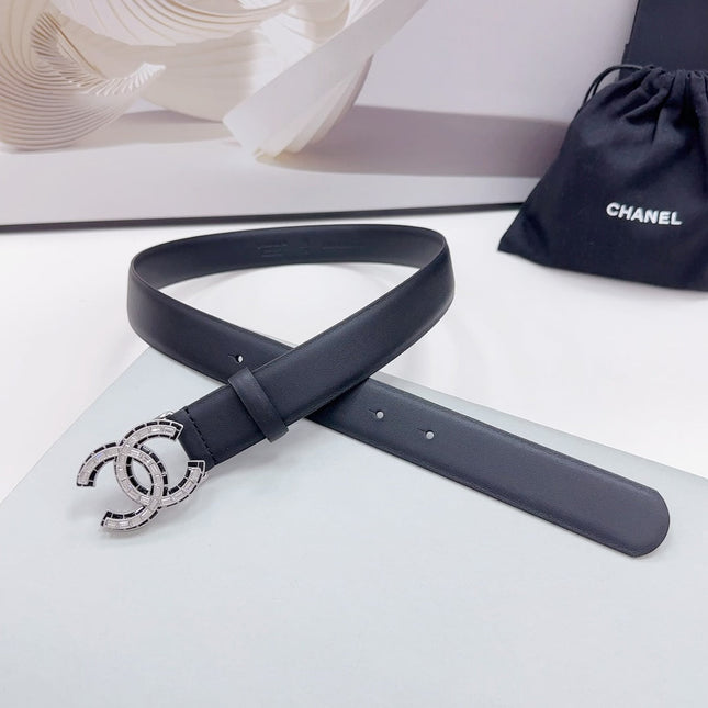 CC 30MM BELT IN BLACK CALFSKIN METAL HARDWARE