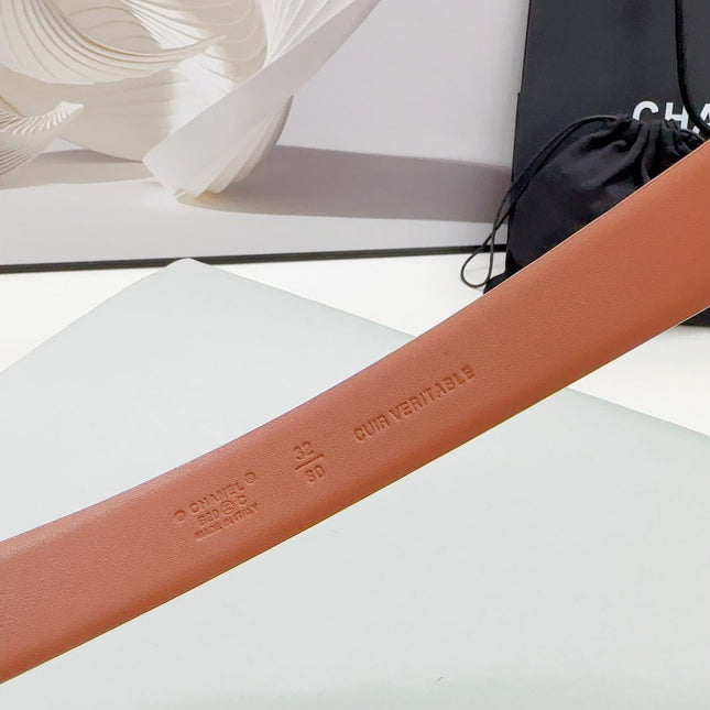 CC 30MM BELT IN ALLOY ORANGE CALFSKIN SILVER HARDWARE ATTACH PEARLS