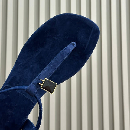 Loro Piana Navy Blue Mindil Sandal In Leather