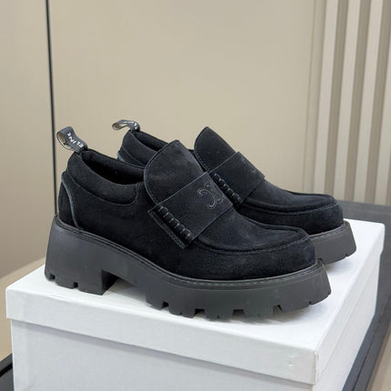 CELINE 25S SERIN CHUNKY LOAFERS 50MM IN BLACK SUEDE