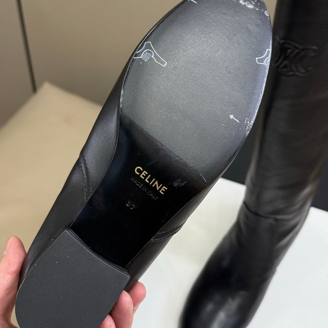 CELINE 26S HIGH-TOP BOOTS IN BLACK CALFSKIN