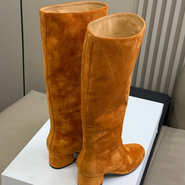 CELINE 26S HIGH-TOP BOOTS IN ORANGE BROWN SUEDE