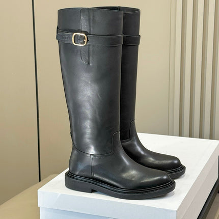CELINE 26S HIGH-TOP BOOTS IN BLACK CALFSKIN WITH GOLD HARDWARE