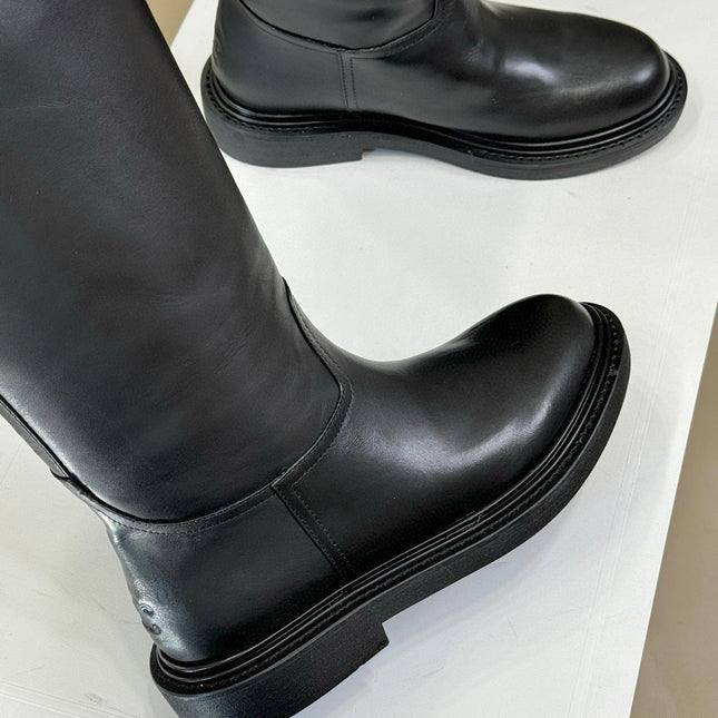 CELINE 26S HIGH-TOP BOOTS IN BLACK CALFSKIN WITH GOLD HARDWARE