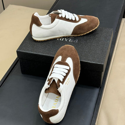 PRADA 25S SNEAKER IN WHITE MIX BROWN SUEDE STYLE 1