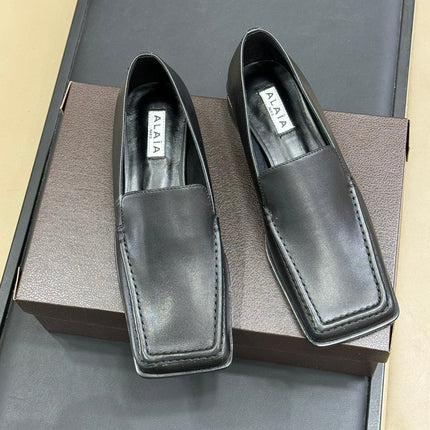 ALAIA 25S SQUARE TOE LOAFER IN BLACK CALFSKIN