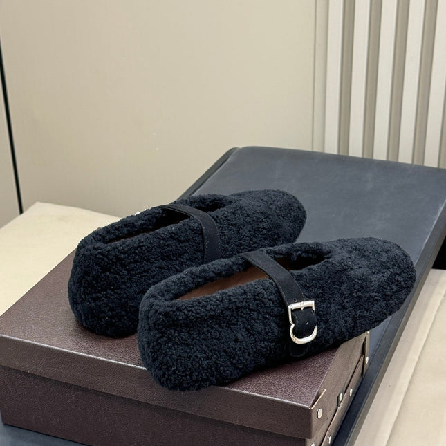 ALAIA 25S COZY MARY JANE SHEARLING FLATS IN BLACK