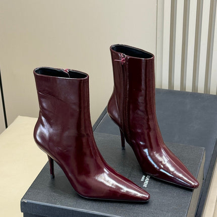 YSL 26S ZIPPERED HEELED BOOTS IN DARK RED SHINY CALFSKIN