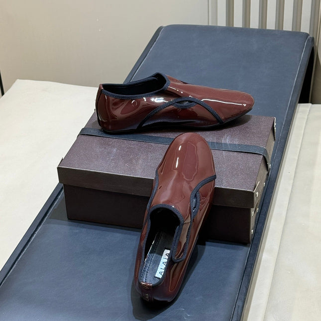 ALAIA 26S FLAT LOAFERS IN BROWN GLOSSY LAMBSKIN