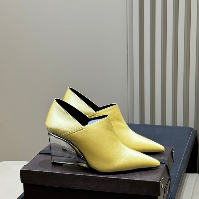 ALAIA 26S TRANSPARENT HIGH HEELS IN YELLOW SATIN