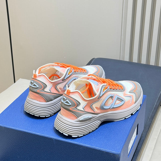 DIOR 26S B30 COUNTDOWN TECH SNEAKER IN GRAY AND ORANGE TECHNICAL FABRIC AND SUEDE