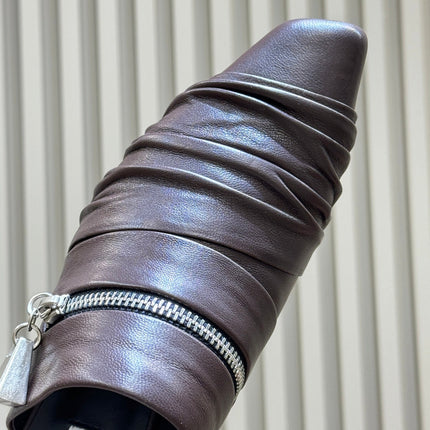 ALAIA 26S PLEATED MULES IN DARK BROWN LAMBSKIN