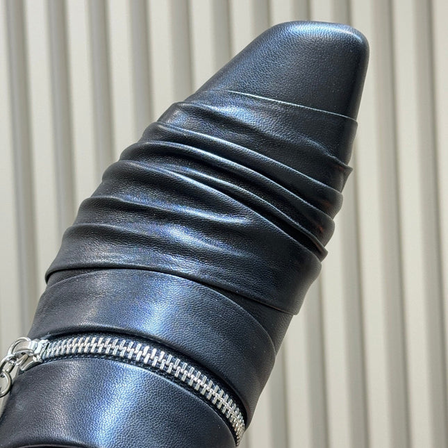 ALAIA 26S PLEATED MULES IN BLACK LAMBSKIN