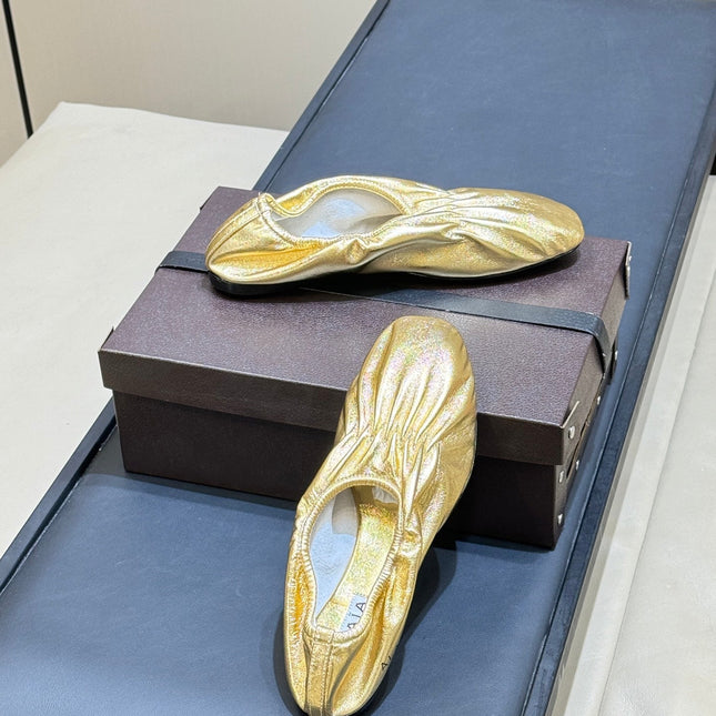 ALAIA 26S BALLET FLATS IN GOLD LAMBSKIN