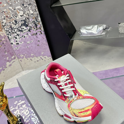 STAPLER SNEAKER IN WHITE, PINK, NEON YELLOW AND SILVER POLYURETHANE AND POLYESTER