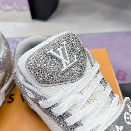 LV 26S TRAINER SNEAKERS IN WHITE GREY CALFSKIN WITH RHINESTONE