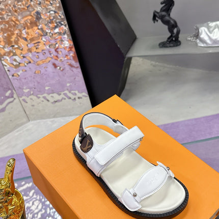 LV 26S SPORT SANDALS IN WHITE AND DARK BROWN CALFSKIN
