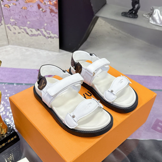 LV 26S SPORT SANDALS IN WHITE AND DARK BROWN CALFSKIN