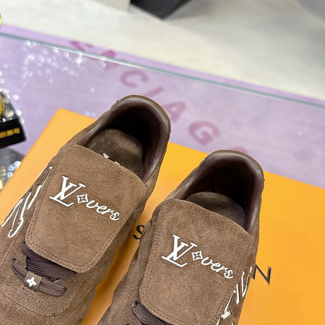 LV 26S FOOTPRINT SOCCER SNEAKERS IN DARK BROWN SUEDE