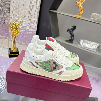 GUCCI 26S SNEAKER IN WHITE AND GREEN CALFSKIN