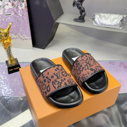 LV 26S SLIDE SANDALS IN BLACK BROWN CALFSKIN AND CANVAS