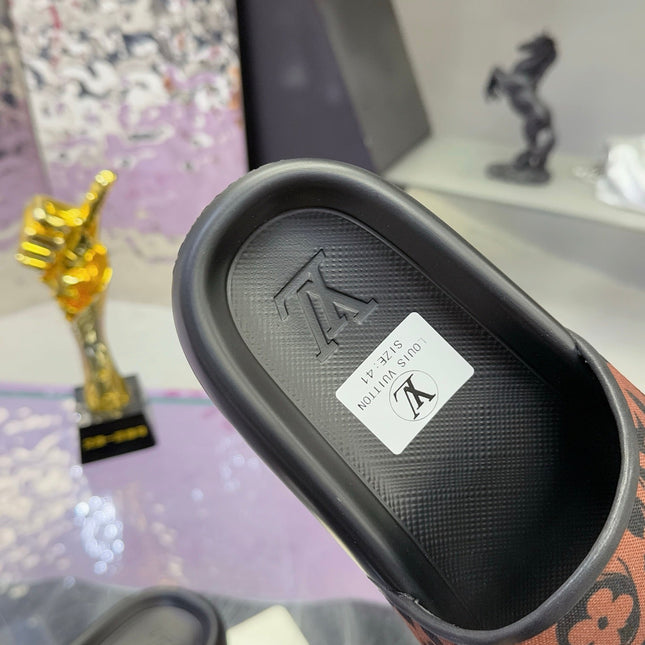 LV 26S SLIDE SANDALS IN BLACK BROWN CALFSKIN AND CANVAS