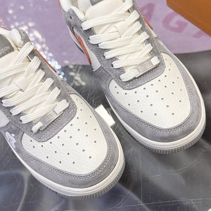 LV 26S DUNK LOW SNEAKERS IN WHITE GREY ORANGE MONOGRAM SWOOSH CALFSKIN