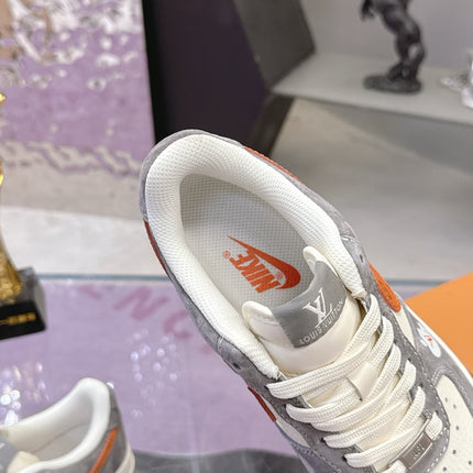 LV 26S DUNK LOW SNEAKERS IN WHITE GREY ORANGE MONOGRAM SWOOSH CALFSKIN