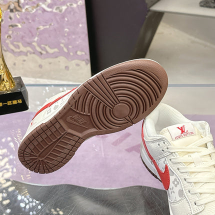 LV 26S DUNK LOW SNEAKERS IN WHITE RED HELLO KITTY MONOGRAM CALFSKIN