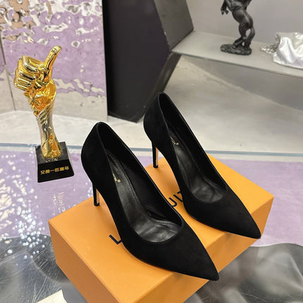 LV 26S POINTED TOE PUMPS 85MM IN BLACK SUEDE