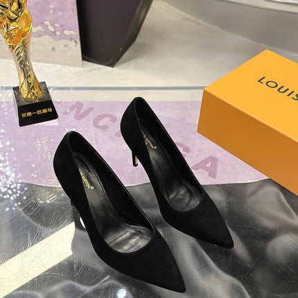 LV 26S POINTED TOE PUMPS 85MM IN BLACK SUEDE