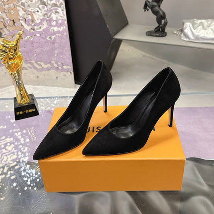 LV 26S POINTED TOE PUMPS 85MM IN BLACK SUEDE