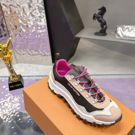 LV 26S RUSH XPLORER SNEAKER IN PINK BROWN SUEDE AND FABRIC
