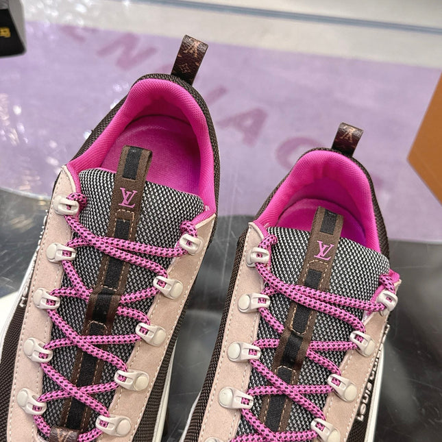 LV 26S RUSH XPLORER SNEAKER IN PINK BROWN SUEDE AND FABRIC