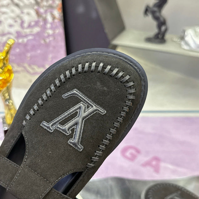LV 26S MULE SLIDES IN BLACK SUEDE BUCKLE STRAP