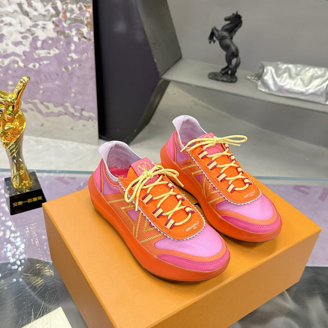 LV 26S SKATE SNEAKERS IN PINK ORANGE MESH TRANSLUCENT SOLE