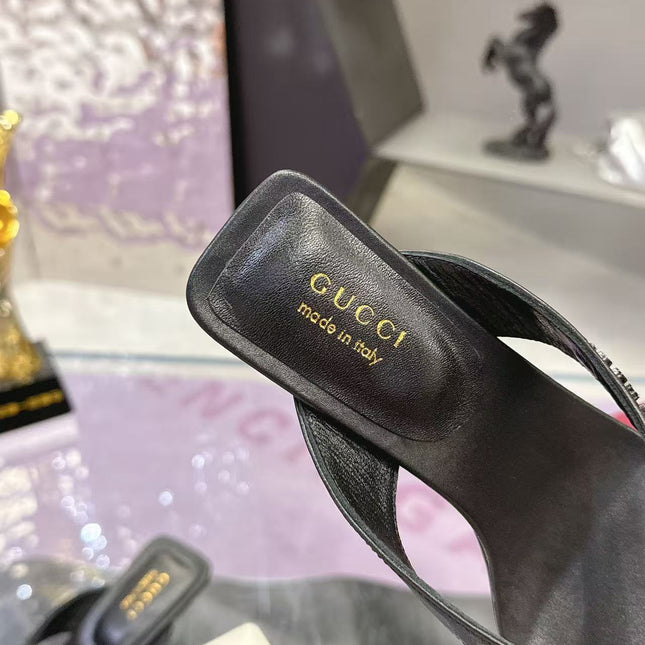 GUCCI 26S THONG KITTEN HEEL SANDALS 55MM IN BLACK CALFSKIN