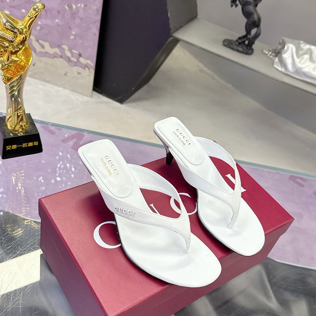 GUCCI 26S THONG KITTEN HEEL SANDALS 55MM IN WHITE CALFSKIN