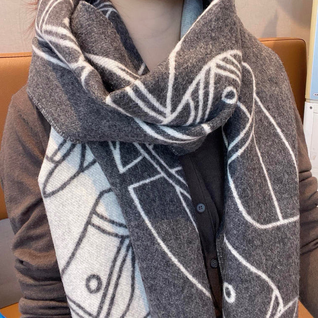 CASAQUE ENTRELACS EQUESTRES 190 CM SCARF IN SHADOW GRAY CASHMERE