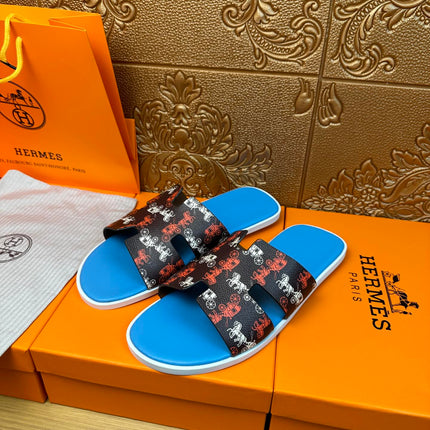 HM IZMIR SANDAL LAPIS AND BLACK CALFSKIN WITH HORSE MOTIF
