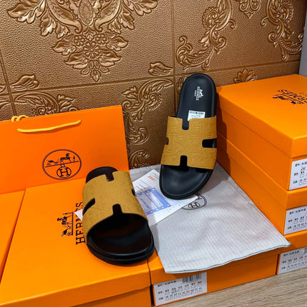 HM IZMIR SLIPPER SAFFRON AND BLACK CALFSKIN