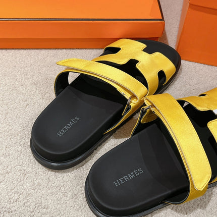 CHYPRE SANDAL BLACK MIX BRIGHT YELLOW CALFSKIN