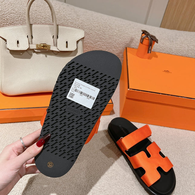 CHYPRE SANDAL BLACK MIX DARK ORANGE CALFSKIN
