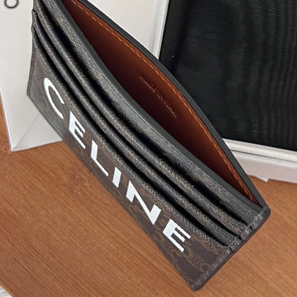 CELINE 25S CARD HOLDER WITH TRIOMPHE LOGO PRINT 11 IN BLACK TRIOPMHE CALFSKIN